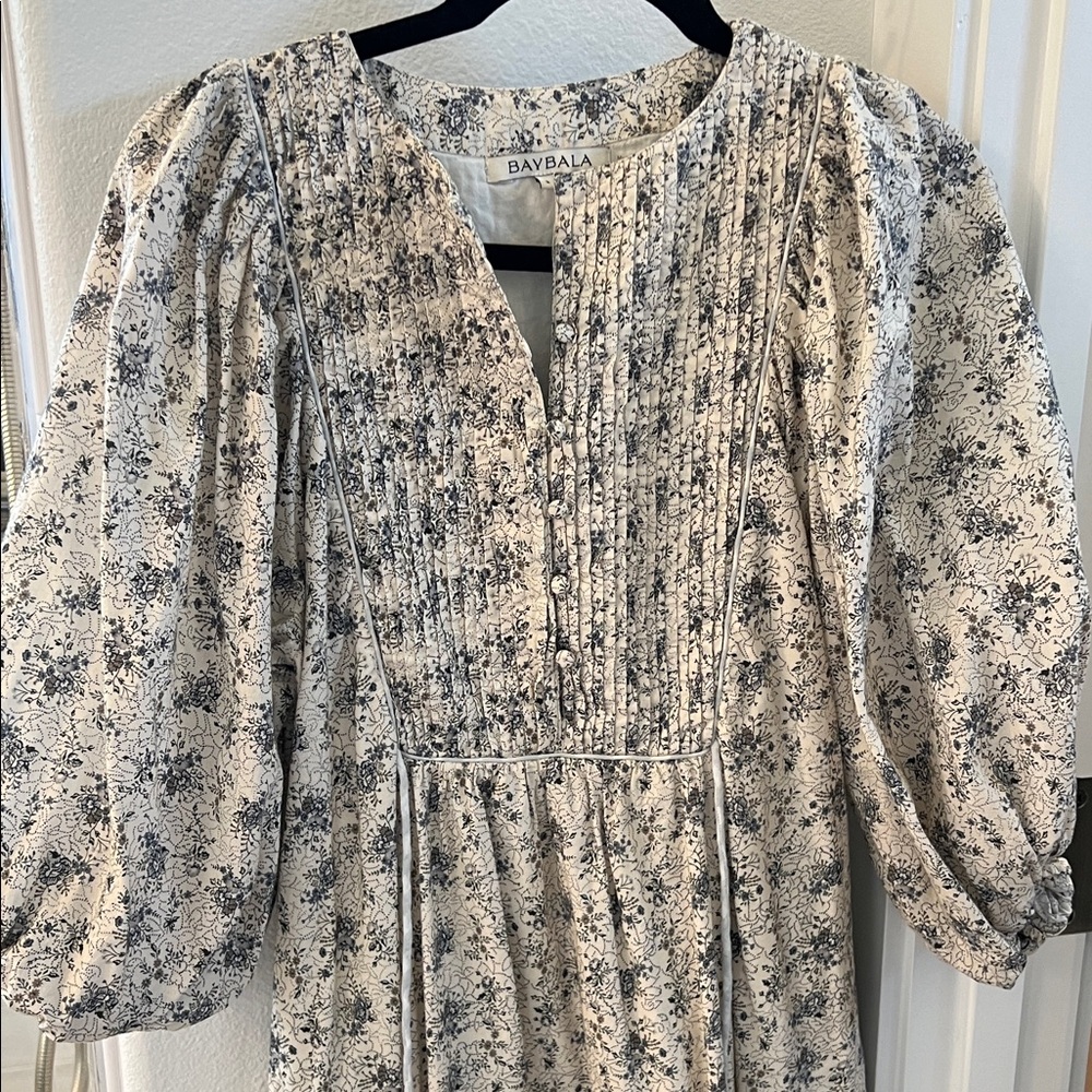 Baybala Cream Floral Pintuck Midi Dress